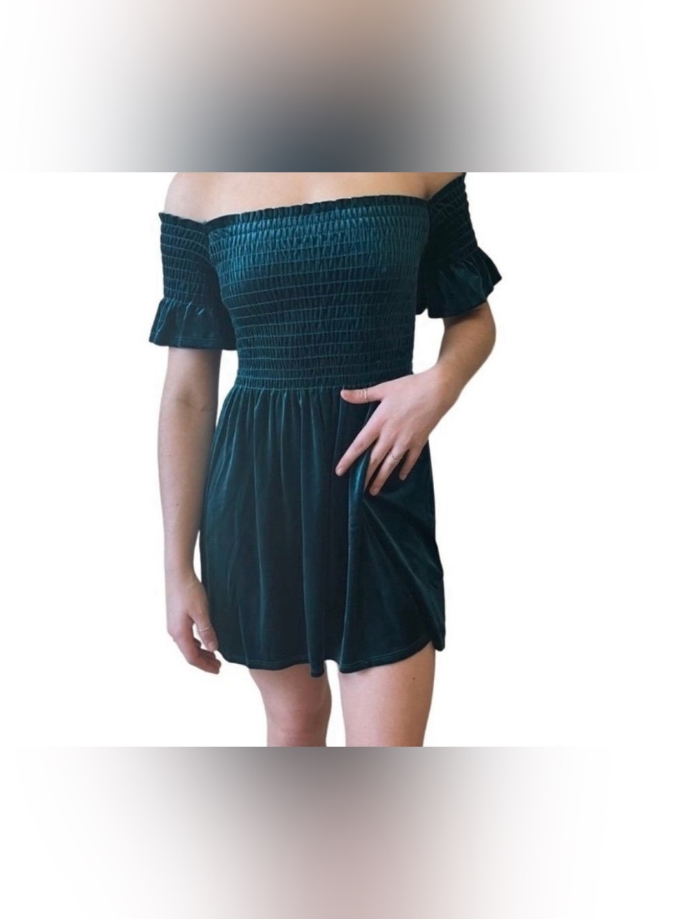 Urban Outfitters Smocked Velvet Off-The-Shoulder Mini Dress - Medium